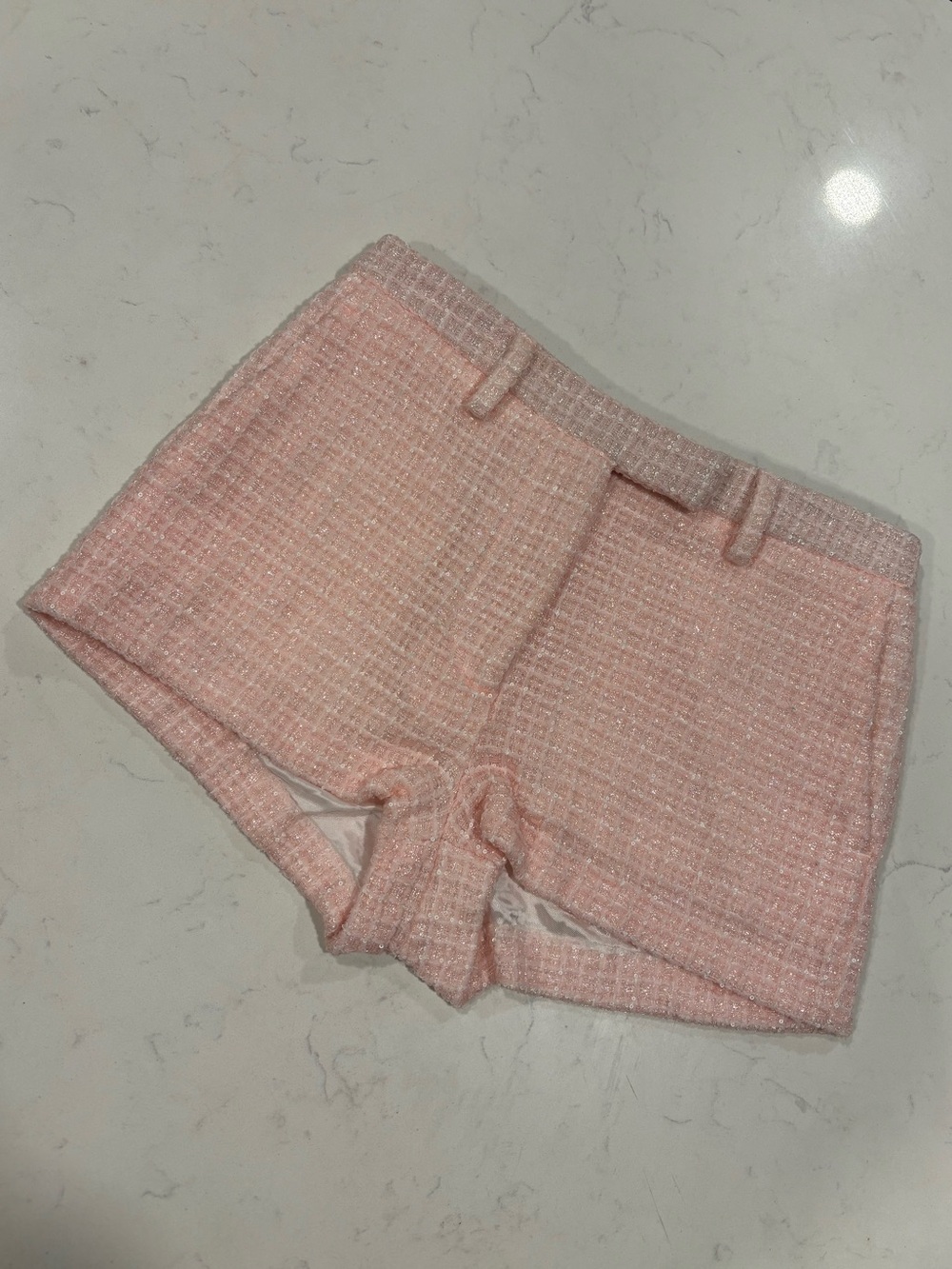 Alessandra Rich Pink Tweed High-Waist Shorts